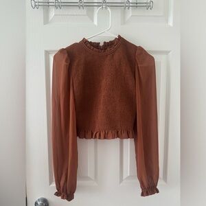 Wilfred Mock Neck Puff Sleeve Ruffled Crop Blouse Tempest Blouse Size XS